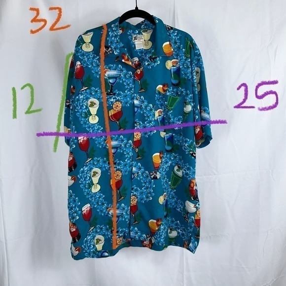 Cherokee Top Waikiki Wear Hawaiian Short Sleeve Button Up Tropical Mixed Drinks - Picture 12 of 12